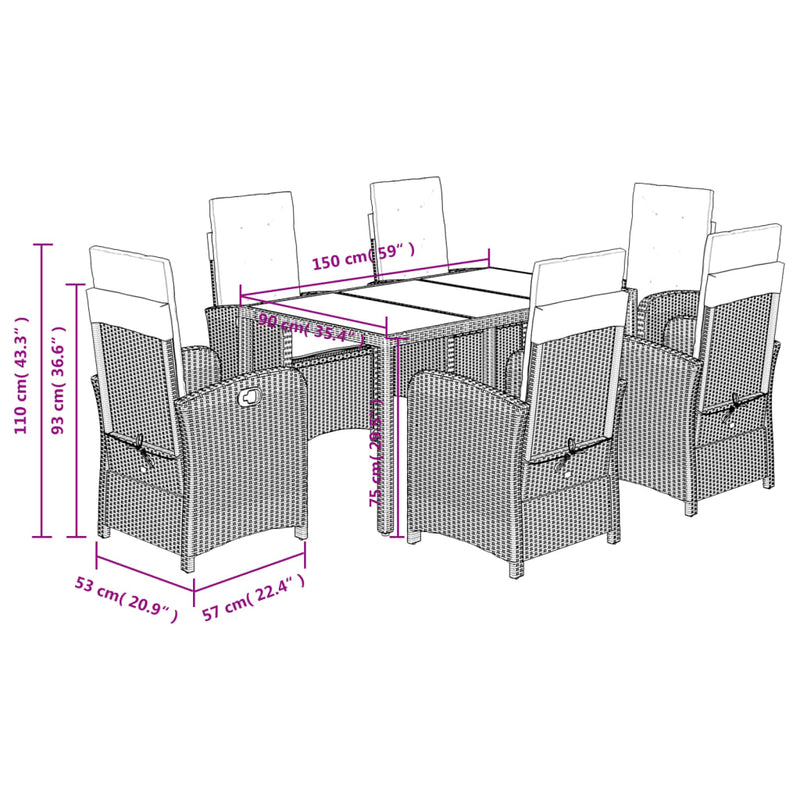 vidaXL 7 Piece Garden Dining Set with Cushions Grey Poly Rattan