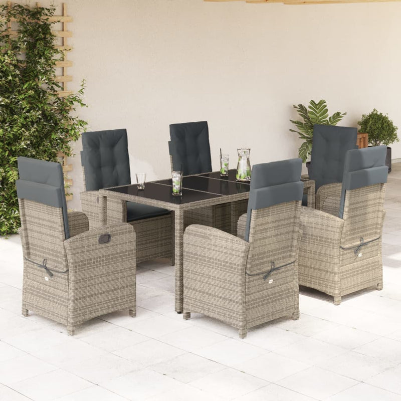 vidaXL 7 Piece Garden Dining Set with Cushions Grey Poly Rattan