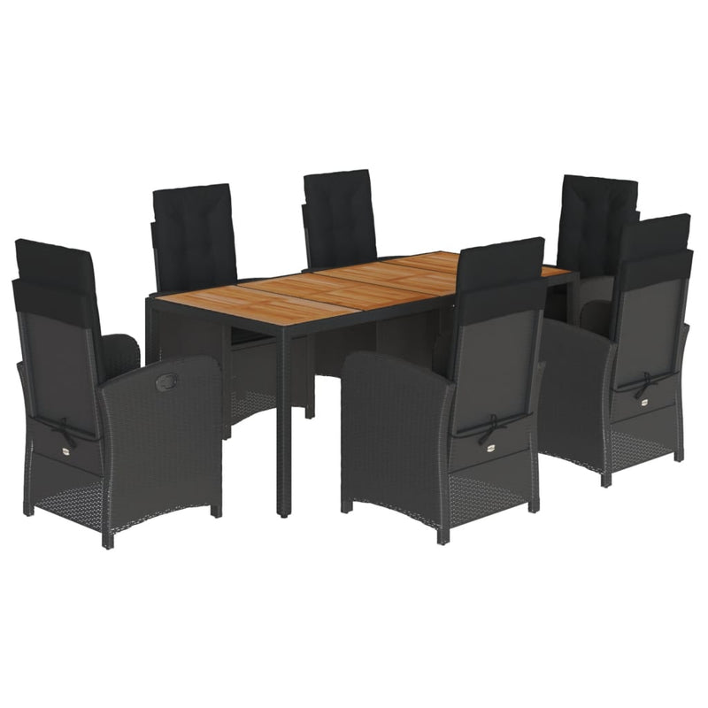 vidaXL 7 Piece Garden Dining Set with Cushions Black Poly Rattan