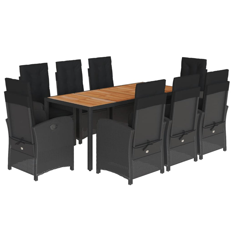 vidaXL 9 Piece Garden Dining Set with Cushions Black Poly Rattan
