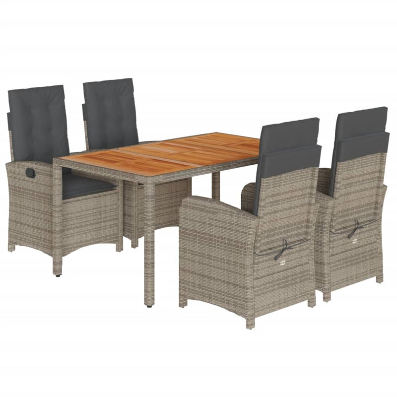 vidaXL 5 Piece Garden Dining Set with Cushions Grey Poly Rattan
