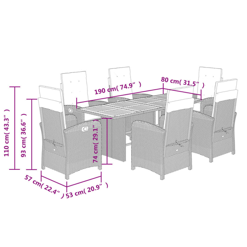 vidaXL 7 Piece Garden Dining Set with Cushions Black Poly Rattan