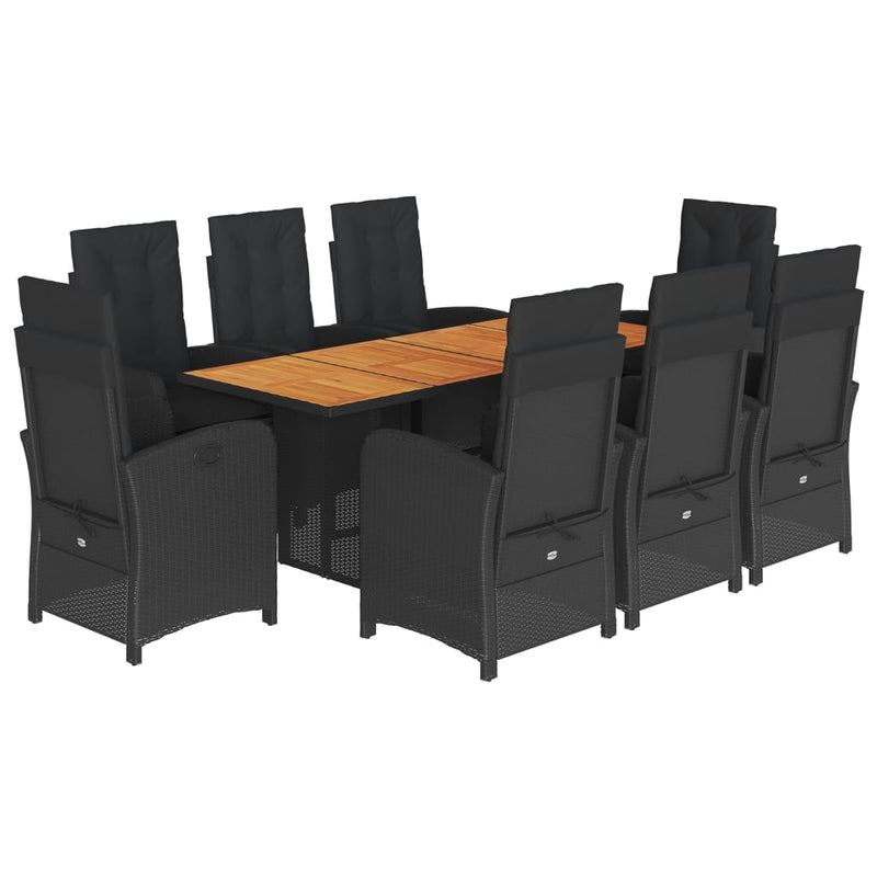 vidaXL 9 Piece Garden Dining Set with Cushions Black Poly Rattan