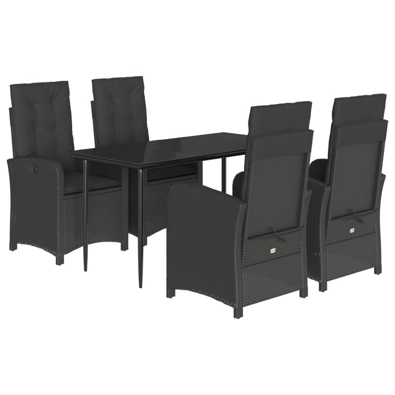 vidaXL 5 Piece Garden Dining Set with Cushions Black Poly Rattan