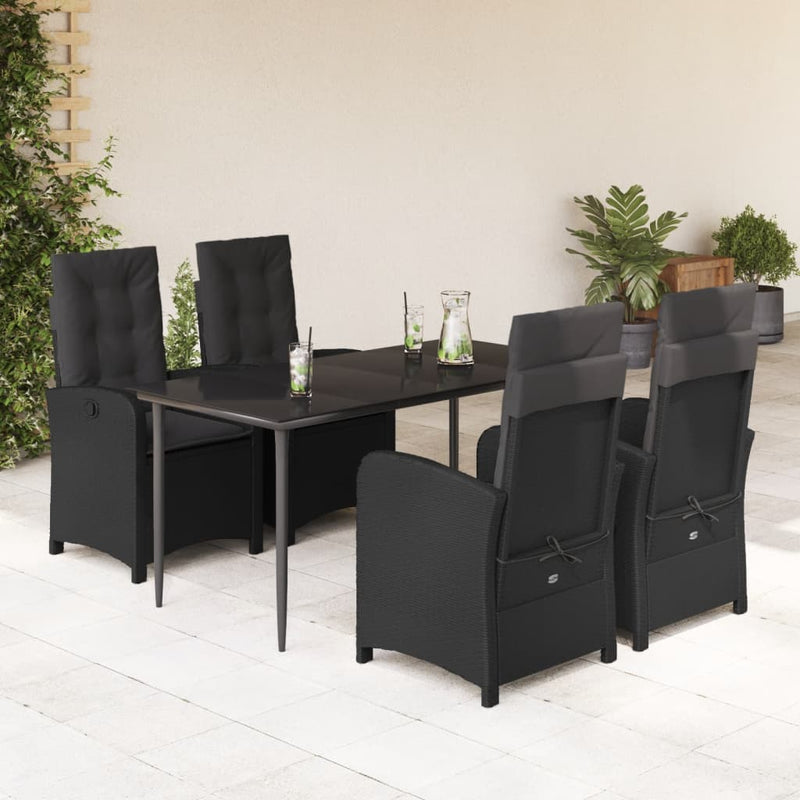 vidaXL 5 Piece Garden Dining Set with Cushions Black Poly Rattan