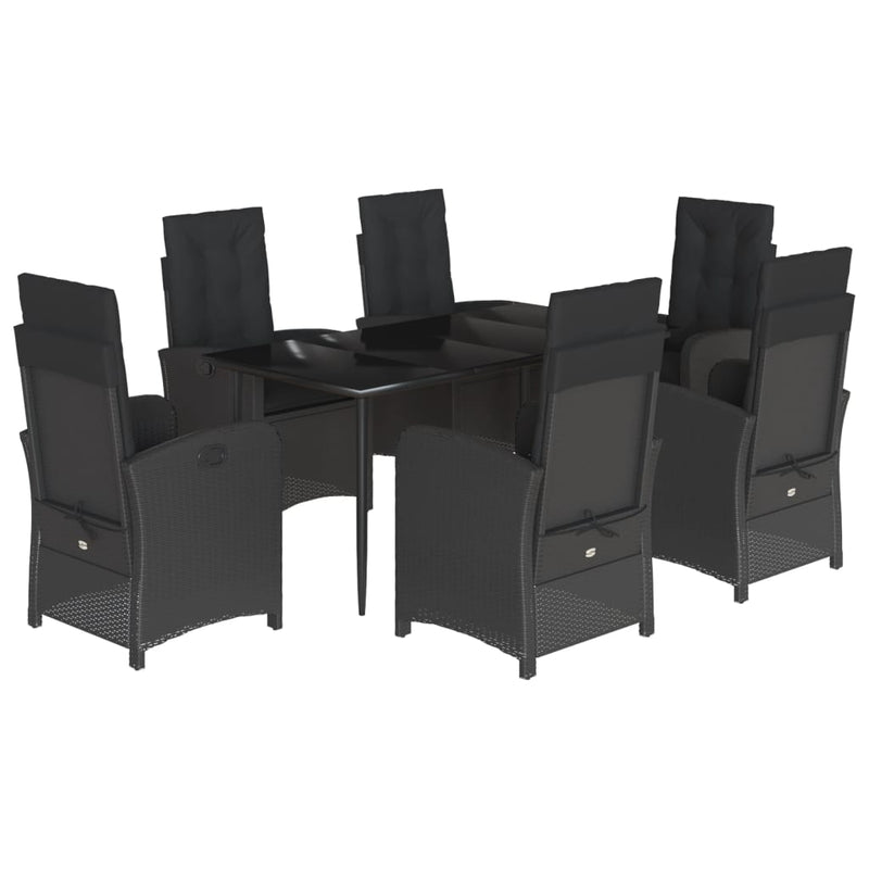 vidaXL 7 Piece Garden Dining Set with Cushions Black Poly Rattan