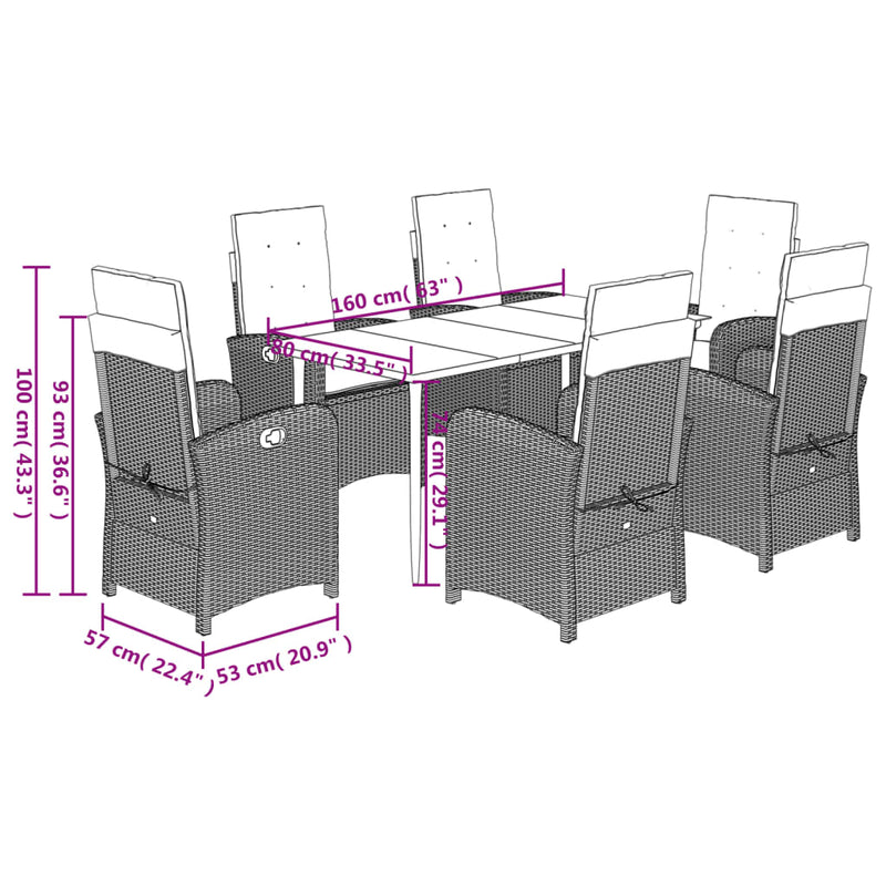 vidaXL 7 Piece Garden Dining Set with Cushions Black Poly Rattan