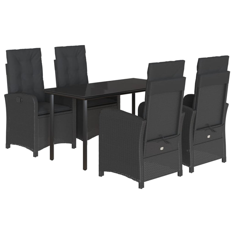 vidaXL 5 Piece Garden Dining Set with Cushions Black Poly Rattan