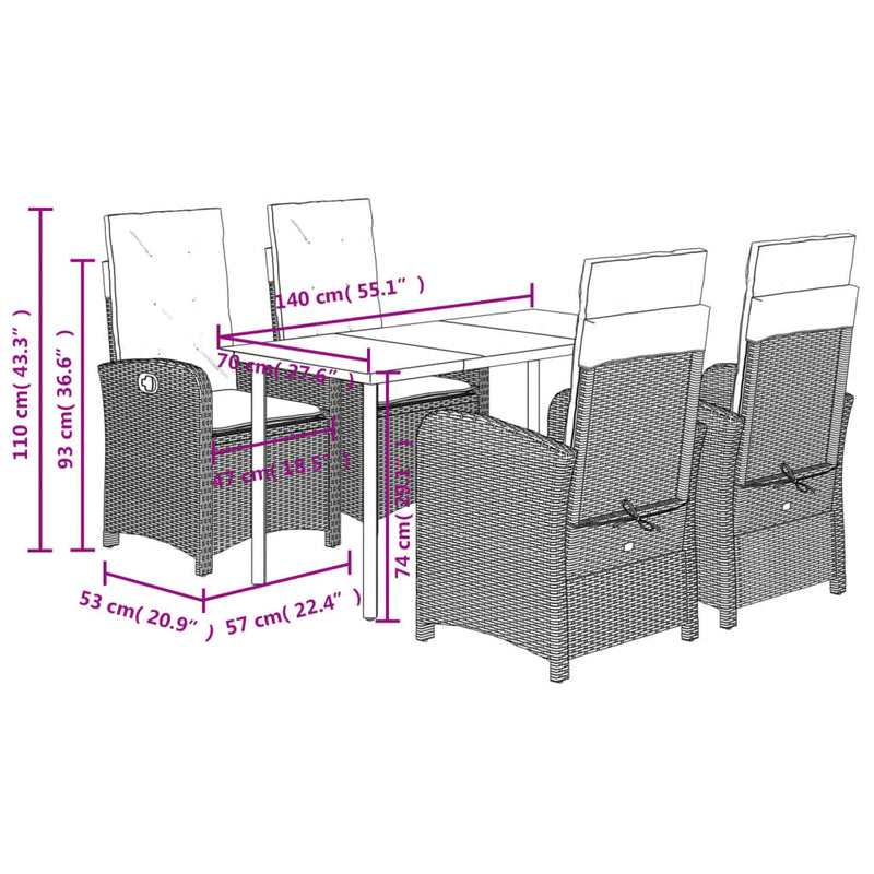 vidaXL 5 Piece Garden Dining Set with Cushions Black Poly Rattan