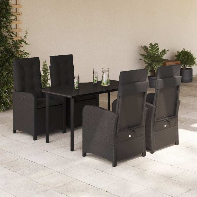 vidaXL 5 Piece Garden Dining Set with Cushions Black Poly Rattan