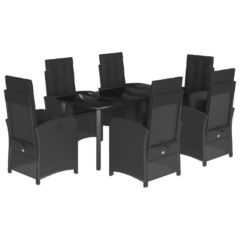 vidaXL 7 Piece Garden Dining Set with Cushions Black Poly Rattan