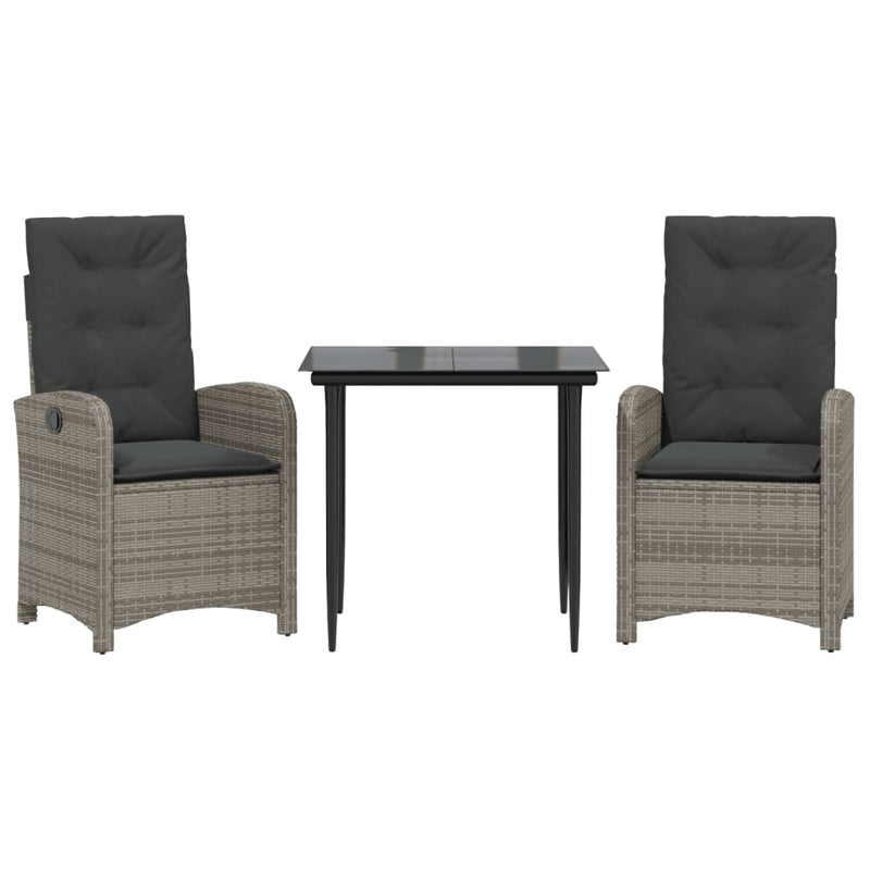 vidaXL 3 Piece Garden Dining Set with Cushions Grey Poly Rattan