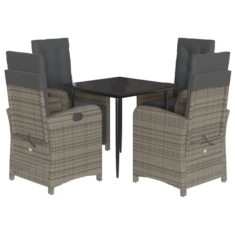 vidaXL 5 Piece Garden Dining Set with Cushions Grey Poly Rattan