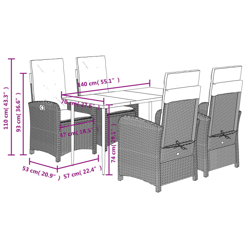vidaXL 5 Piece Garden Dining Set with Cushions Grey Poly Rattan