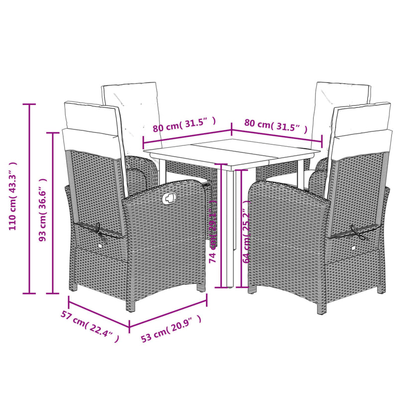vidaXL 5 Piece Garden Dining Set with Cushions Grey Poly Rattan