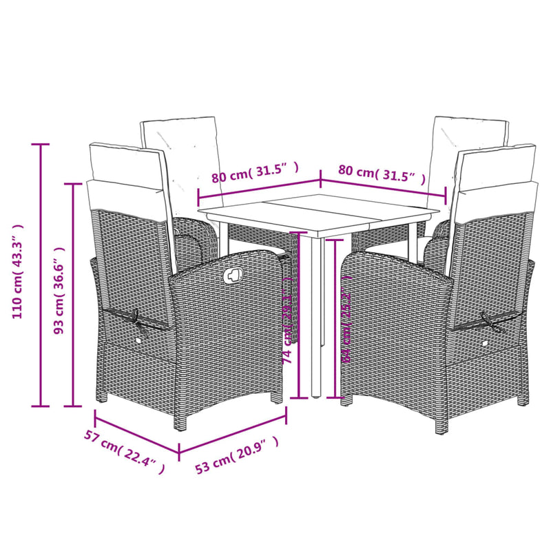 vidaXL 5 Piece Garden Dining Set with Cushions Grey Poly Rattan