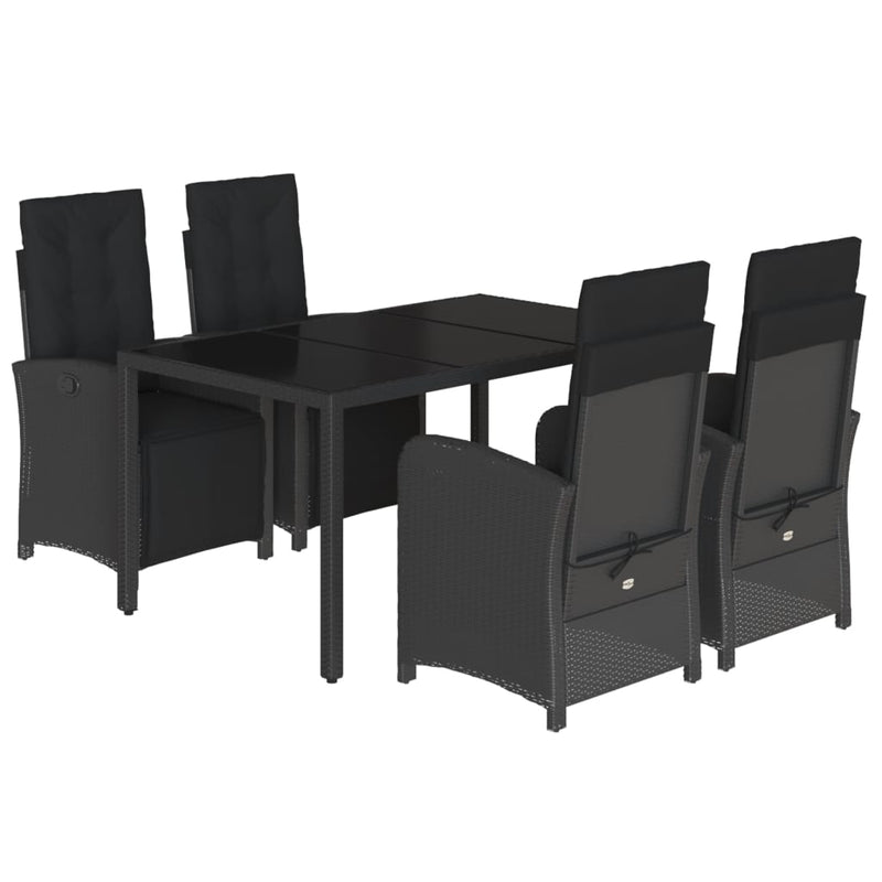 vidaXL 5 Piece Garden Dining Set with Cushions Black Poly Rattan