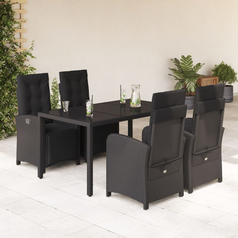 vidaXL 5 Piece Garden Dining Set with Cushions Black Poly Rattan