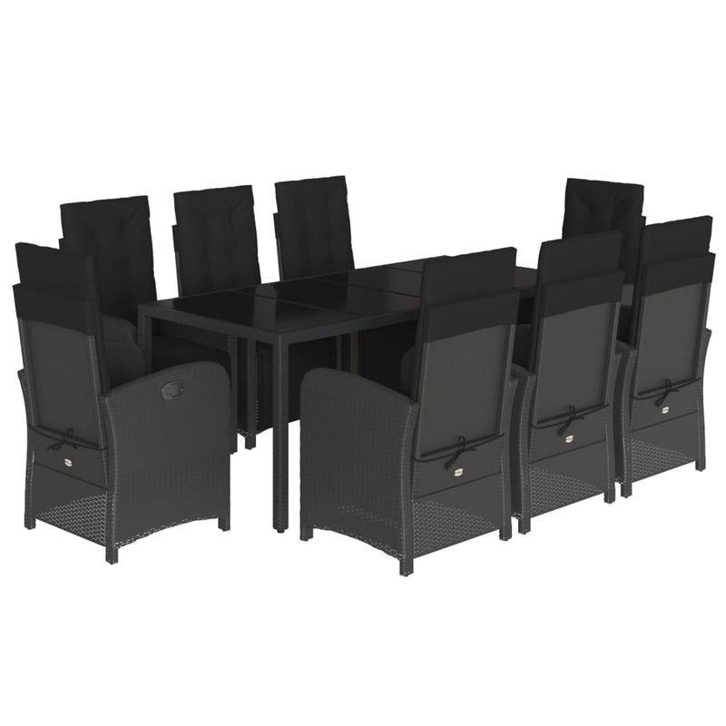 vidaXL 9 Piece Garden Dining Set with Cushions Black Poly Rattan