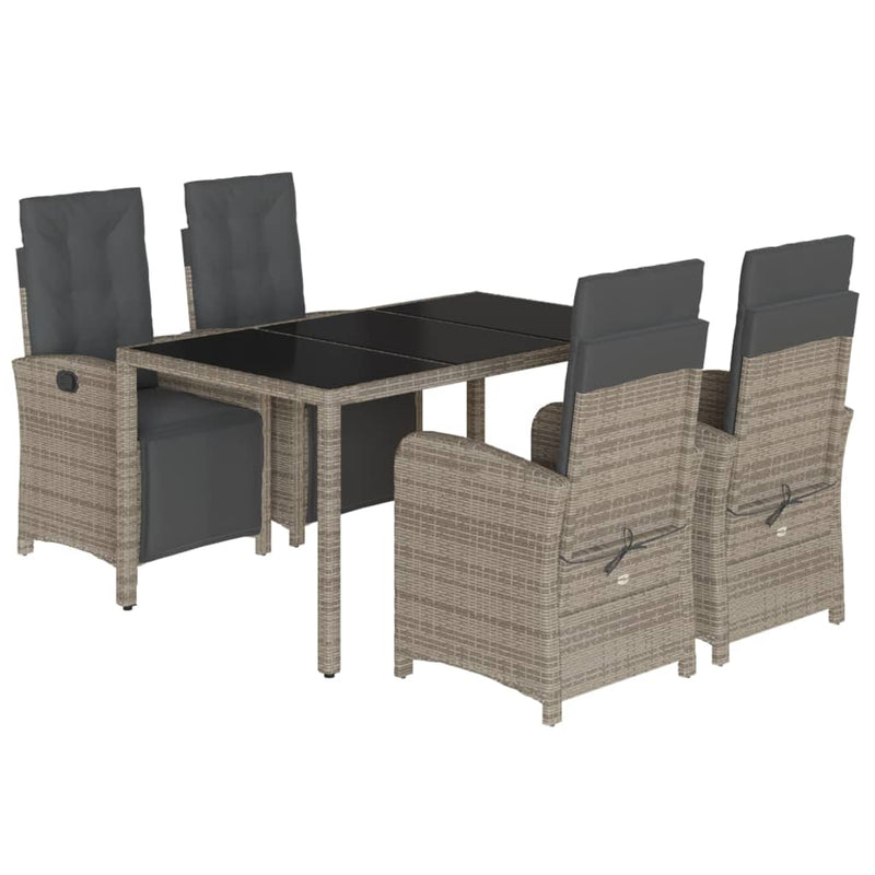vidaXL 5 Piece Garden Dining Set with Cushions Grey Poly Rattan