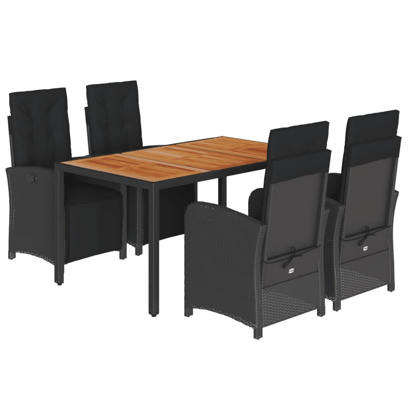 vidaXL 5 Piece Garden Dining Set with Cushions Black Poly Rattan