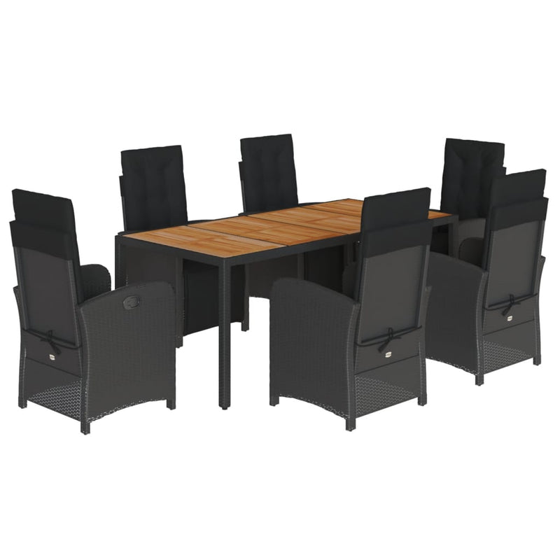 vidaXL 7 Piece Garden Dining Set with Cushions Black Poly Rattan
