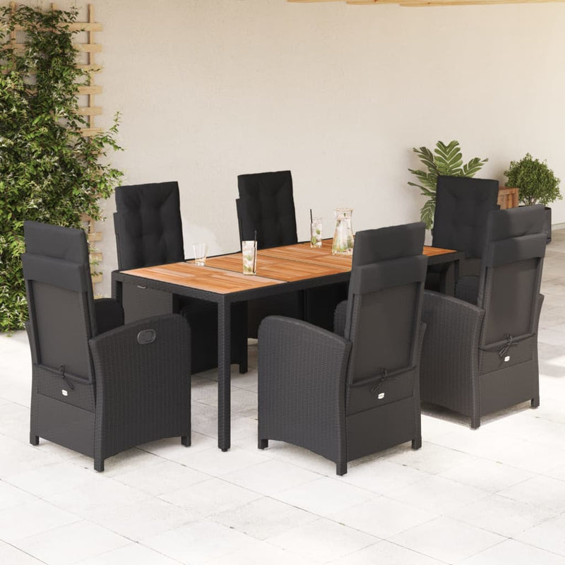 vidaXL 7 Piece Garden Dining Set with Cushions Black Poly Rattan