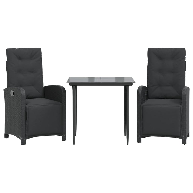 vidaXL 3 Piece Bistro Set with Cushions Black Poly Rattan