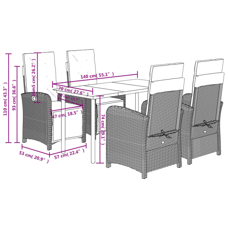 vidaXL 5 Piece Garden Dining Set with Cushions Black Poly Rattan