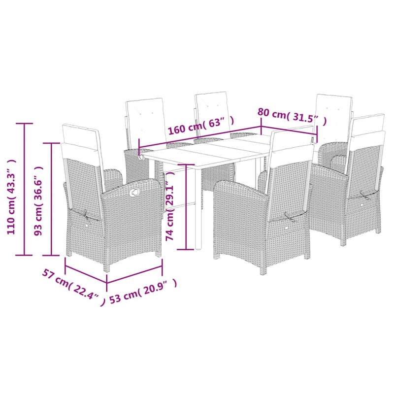 vidaXL 7 Piece Garden Dining Set with Cushions Black Poly Rattan