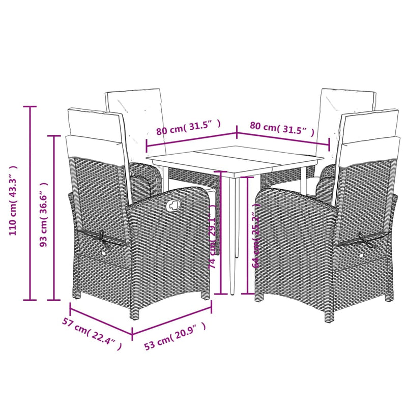 vidaXL 5 Piece Garden Dining Set with Cushions Grey Poly Rattan
