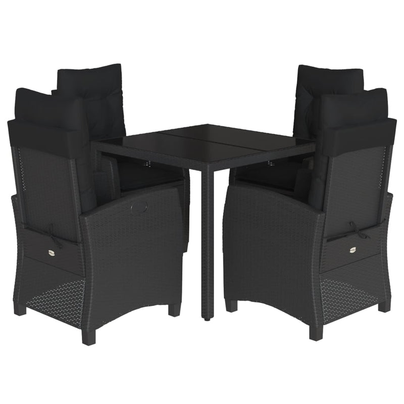 vidaXL 5 Piece Garden Dining Set with Cushions Black Poly Rattan