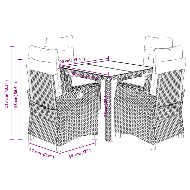 vidaXL 5 Piece Garden Dining Set with Cushions Black Poly Rattan