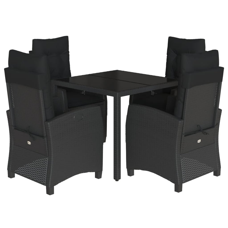 vidaXL 5 Piece Garden Dining Set with Cushions Black Poly Rattan
