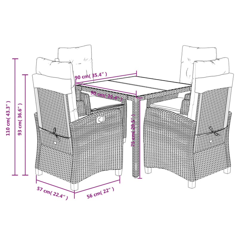 vidaXL 5 Piece Garden Dining Set with Cushions Black Poly Rattan