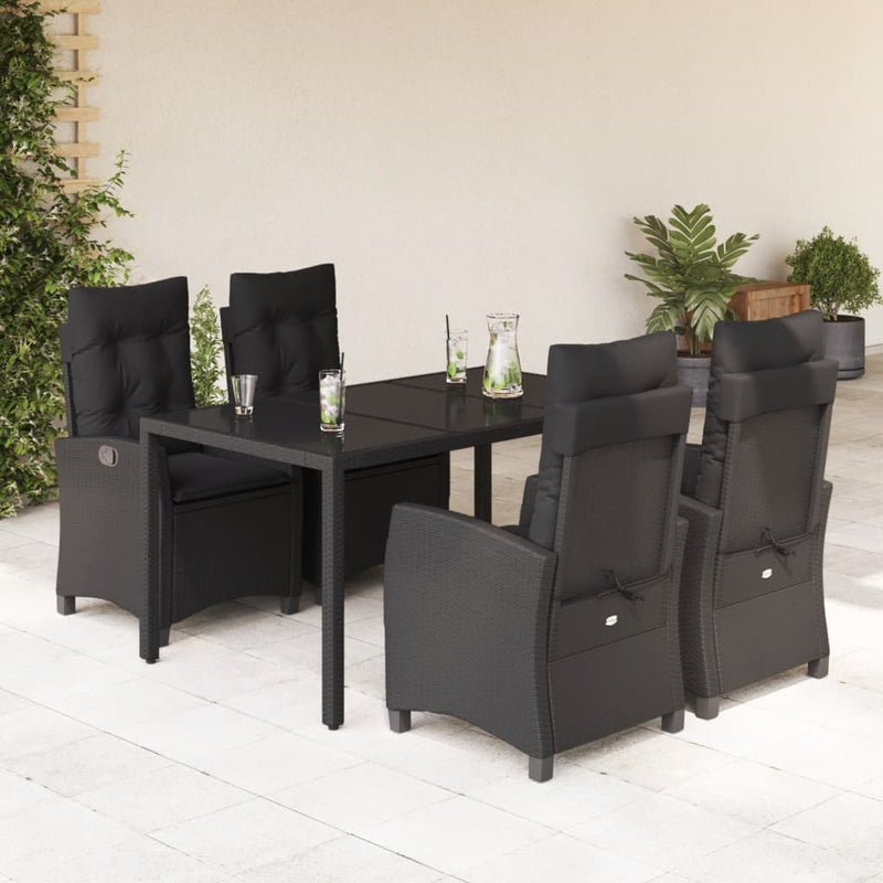 vidaXL 5 Piece Garden Dining Set with Cushions Black Poly Rattan