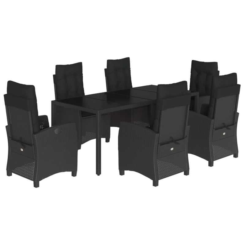 vidaXL 7 Piece Garden Dining Set with Cushions Black Poly Rattan