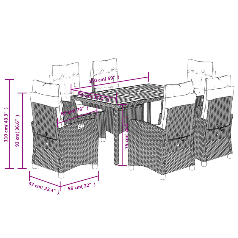 vidaXL 7 Piece Garden Dining Set with Cushions Black Poly Rattan