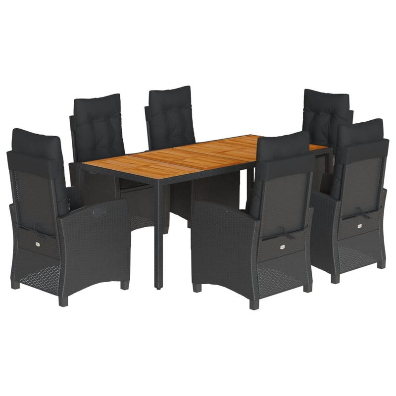 vidaXL 7 Piece Garden Dining Set with Cushions Black Poly Rattan