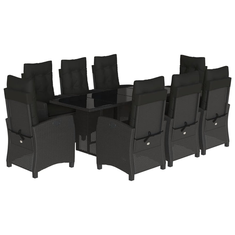 vidaXL 9 Piece Garden Dining Set with Cushions Black Poly Rattan