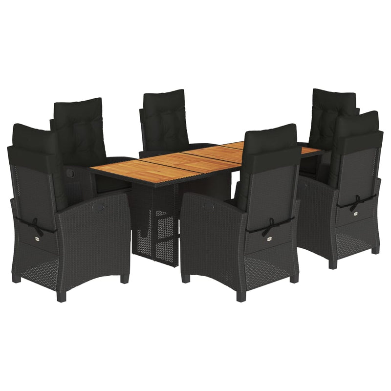 vidaXL 7 Piece Garden Dining Set with Cushions Black Poly Rattan