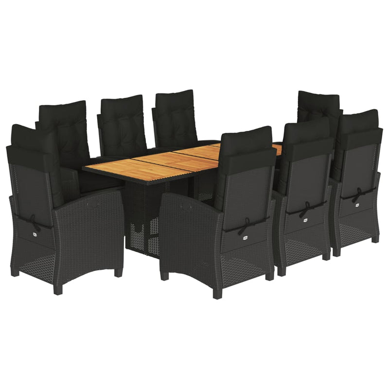 vidaXL 9 Piece Garden Dining Set with Cushions Black Poly Rattan