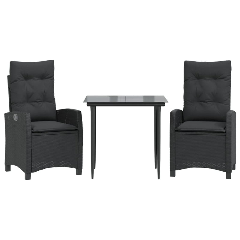 vidaXL 3 Piece Garden Dining Set with Cushions Black Poly Rattan