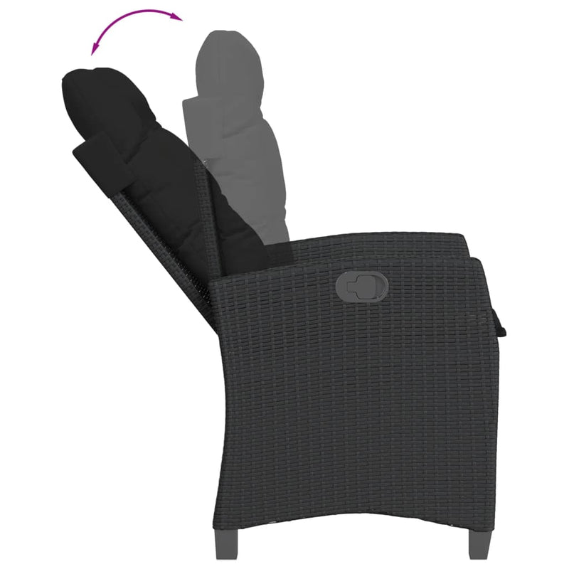 vidaXL 3 Piece Garden Dining Set with Cushions Black Poly Rattan
