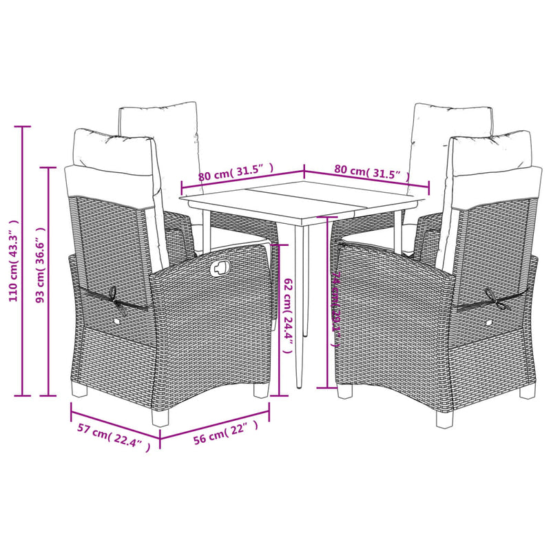 vidaXL 5 Piece Garden Dining Set with Cushions Black Poly Rattan