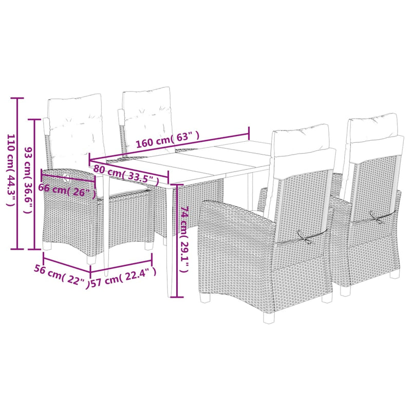vidaXL 5 Piece Garden Dining Set with Cushions Black Poly Rattan