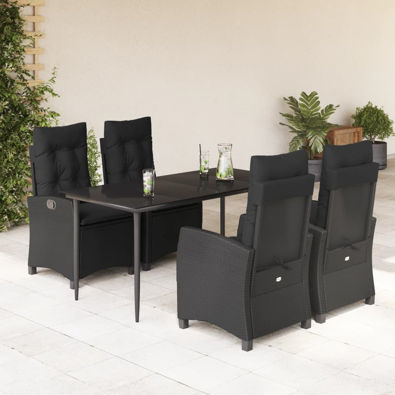 vidaXL 5 Piece Garden Dining Set with Cushions Black Poly Rattan