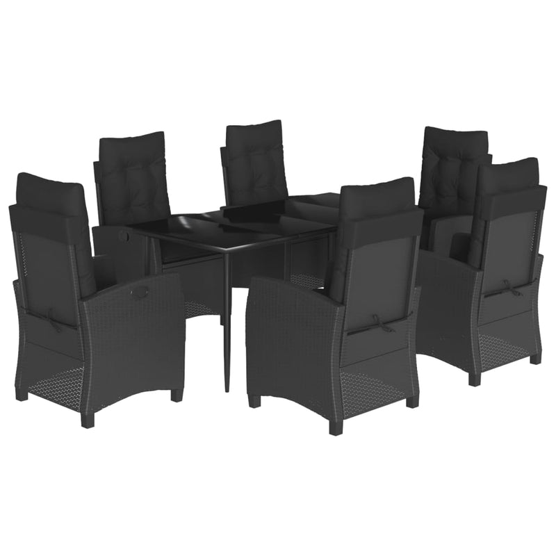 vidaXL 7 Piece Garden Dining Set with Cushions Black Poly Rattan