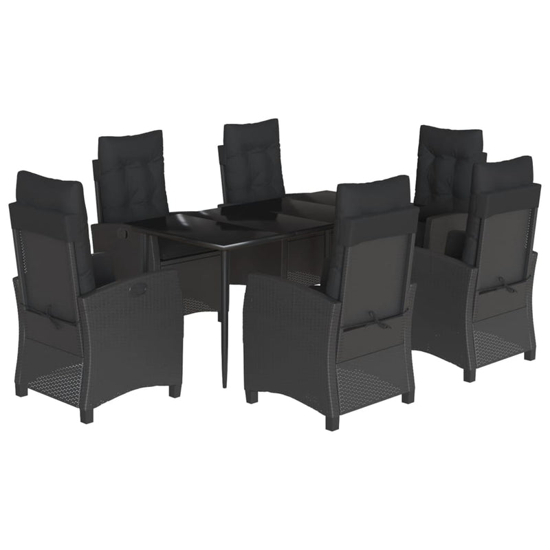 vidaXL 7 Piece Garden Dining Set with Cushions Black Poly Rattan