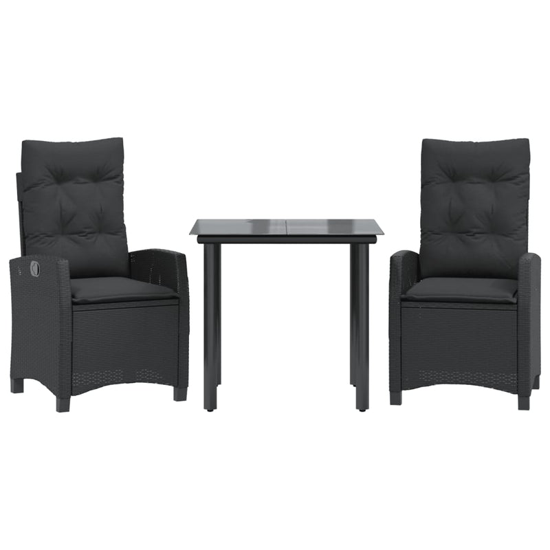 vidaXL 3 Piece Garden Dining Set with Cushions Black Poly Rattan